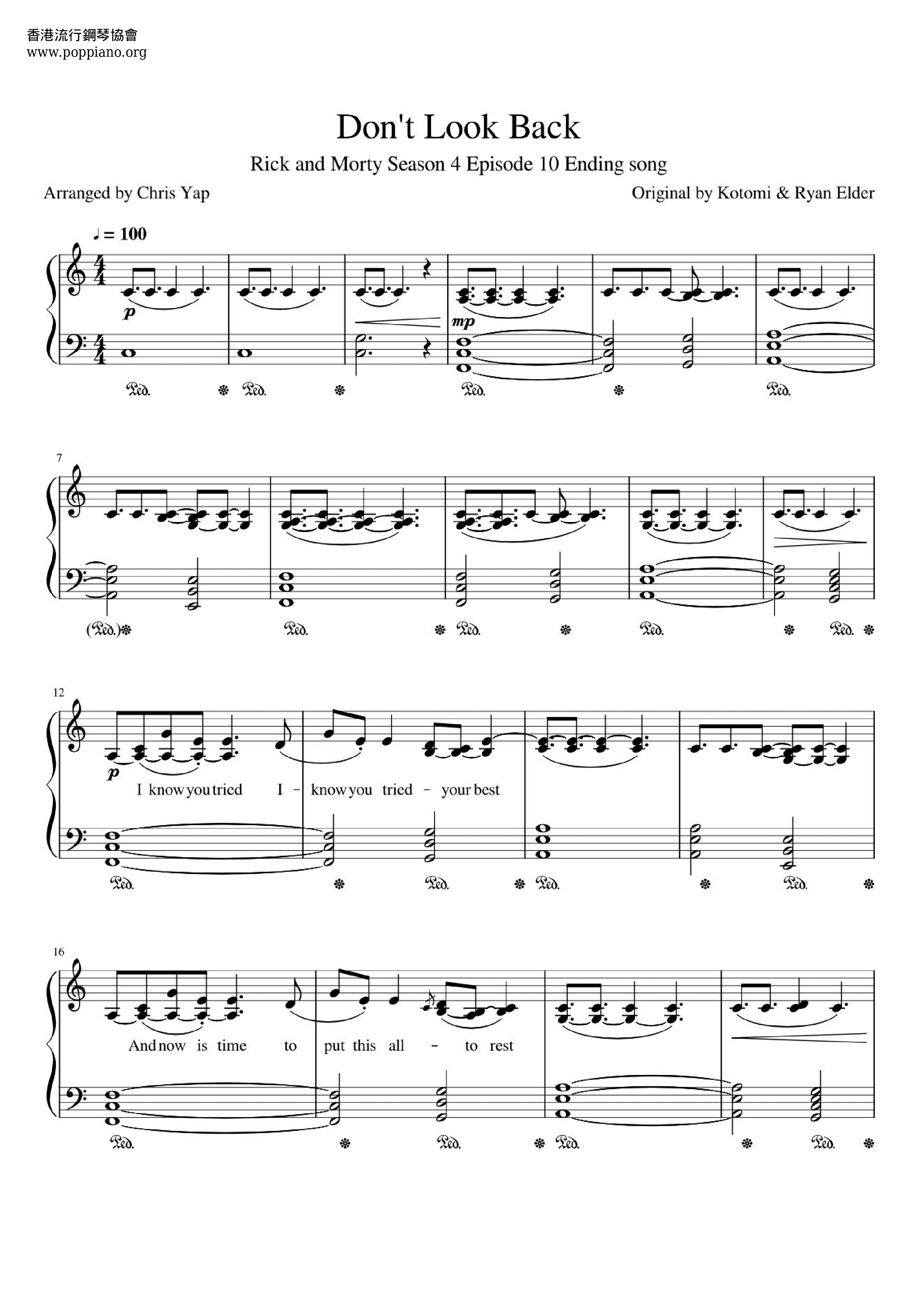 Kotomi & Ryan ElderRick and Morty S4 Don't Look Back Sheet Music pdf