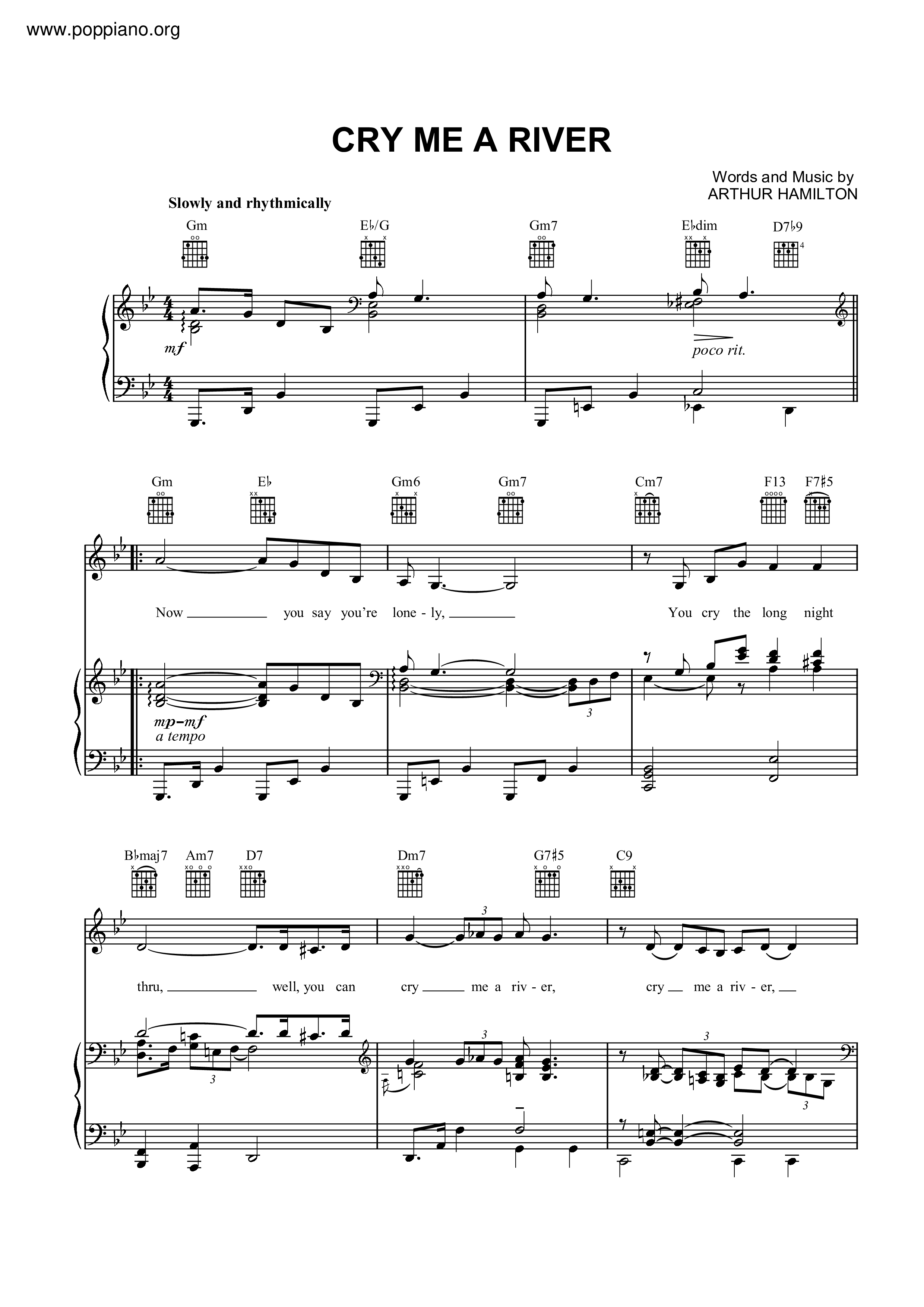 ★Barbra Streisand Cry Me A River ピアノ譜pdf 香港ポップピアノ協会 無料PDF楽譜ダウンロード