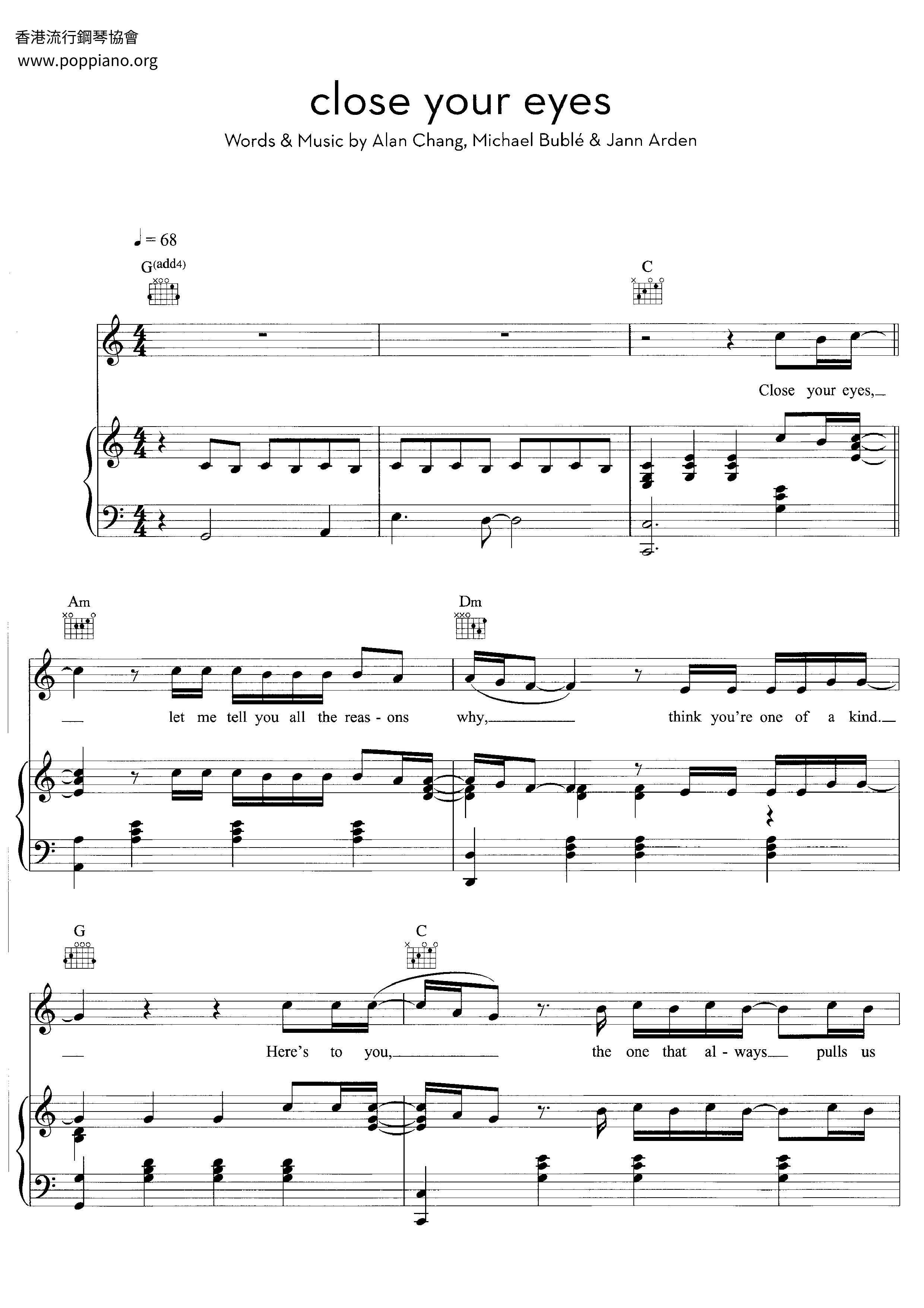 Michael BubleClose Your Eyes Sheet Music pdf, Free Score Download ★