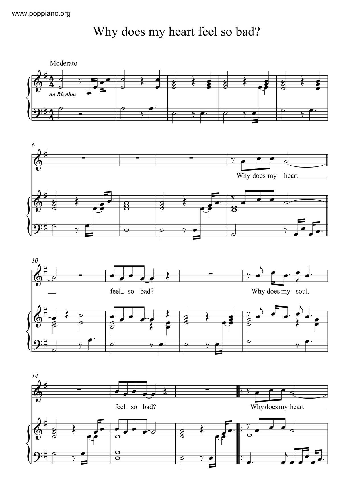 ★Moby Why Does My Heart Feel So Bad ピアノ譜pdf 香港ポップピアノ協会 無料PDF楽譜ダウンロード