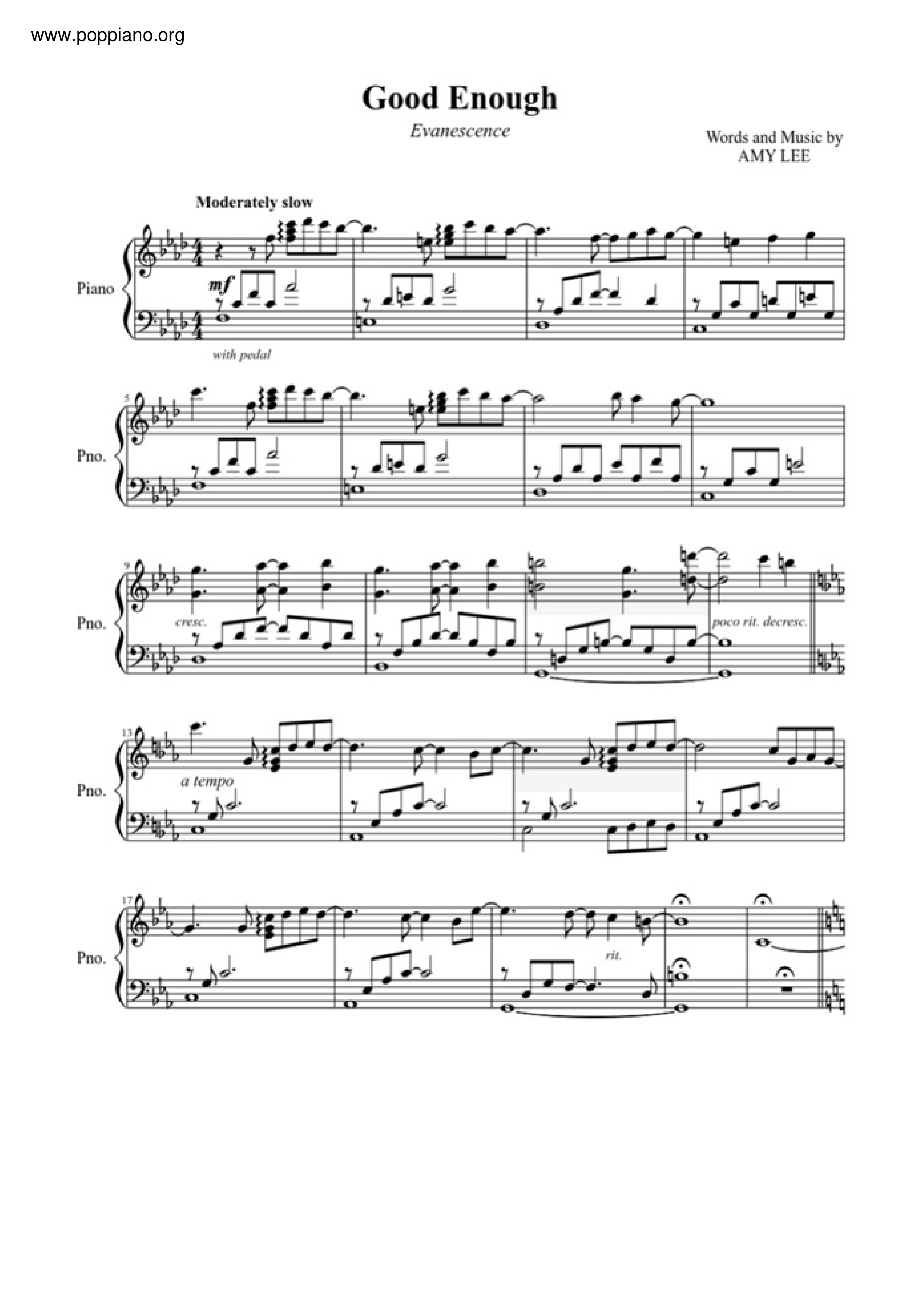 EvanescenceGood Enough Sheet Music pdf, Free Score Download ★
