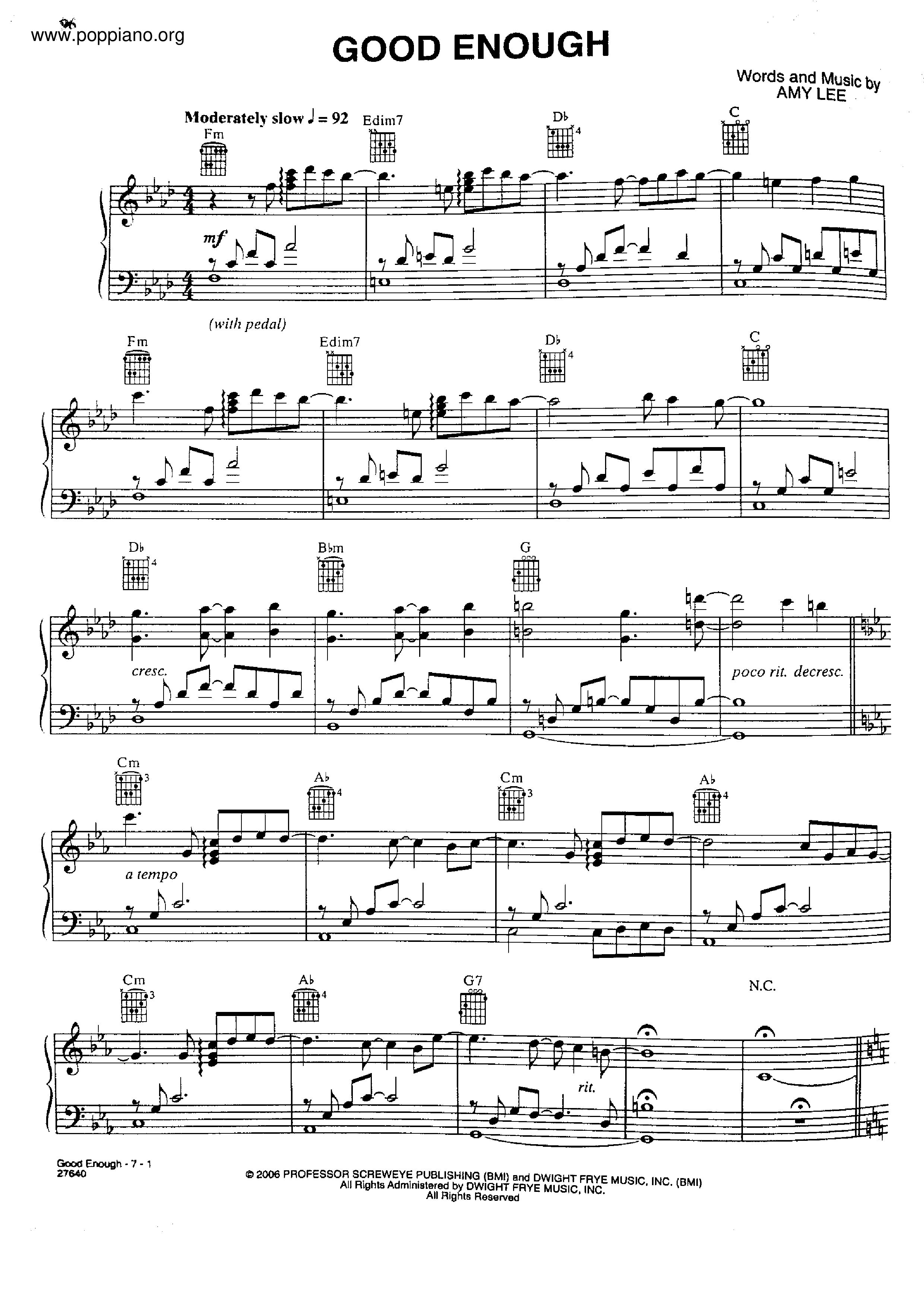 EvanescenceGood Enough Sheet Music pdf, Free Score Download ★