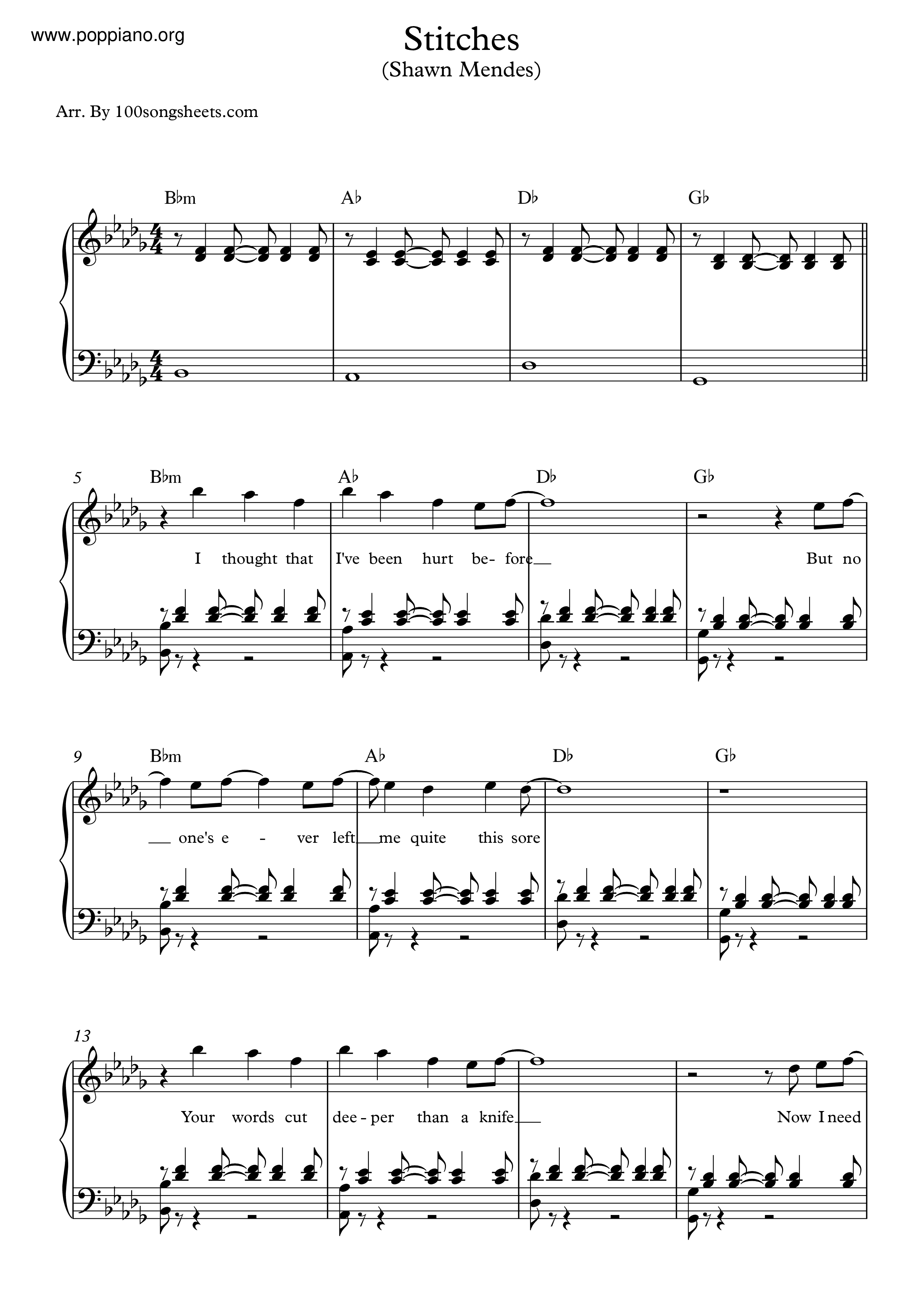 Shawn MendesStitches Sheet Music pdf, Free Score Download ★