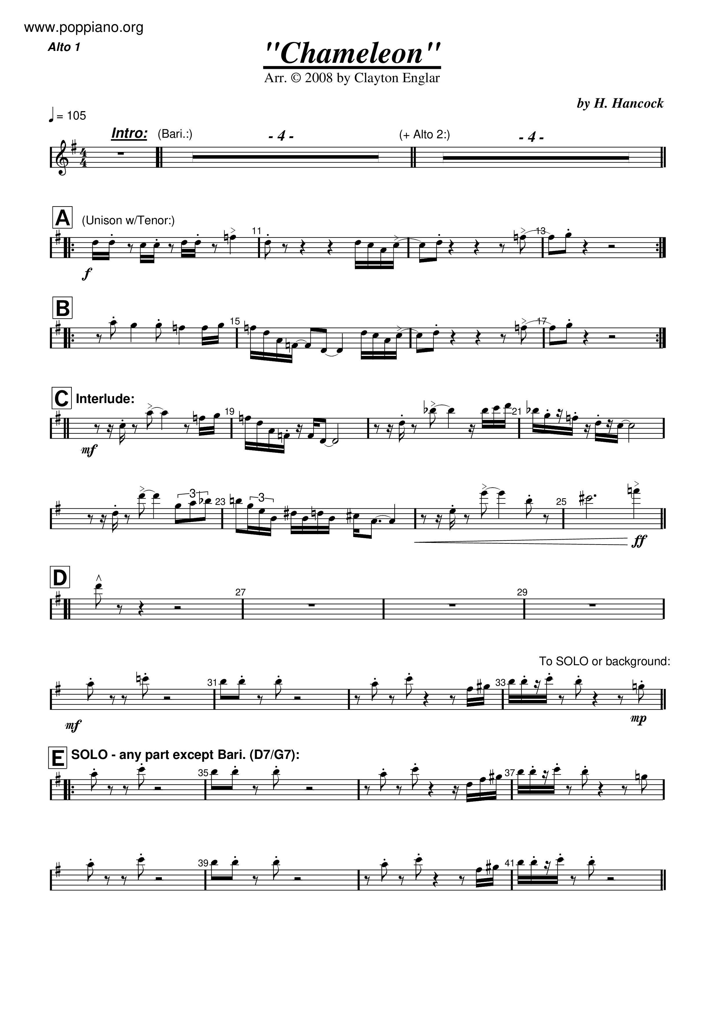 Herbie HancockChameleon Sax Score pdf, Free Score Download ★