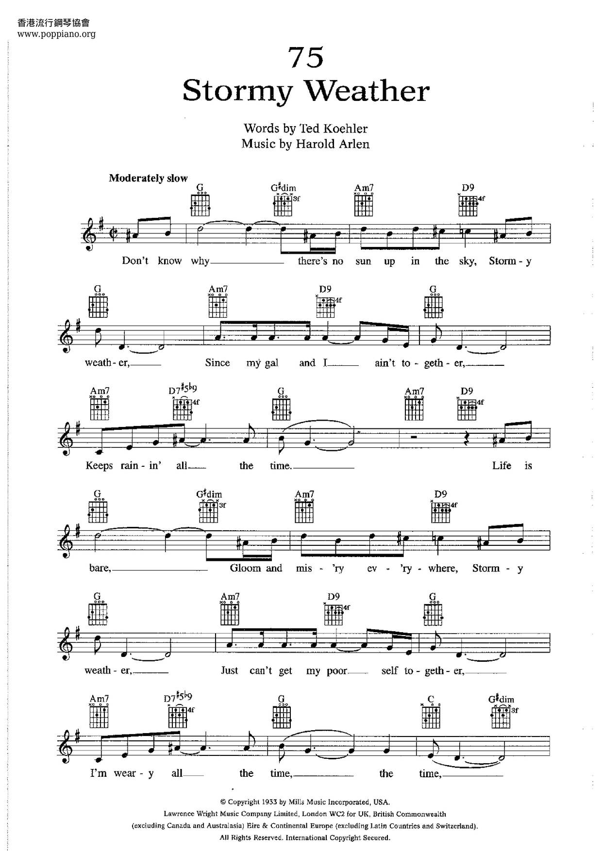 Frank SinatraStormy Weather (Keeps Rainin' All The Time) Sheet Music