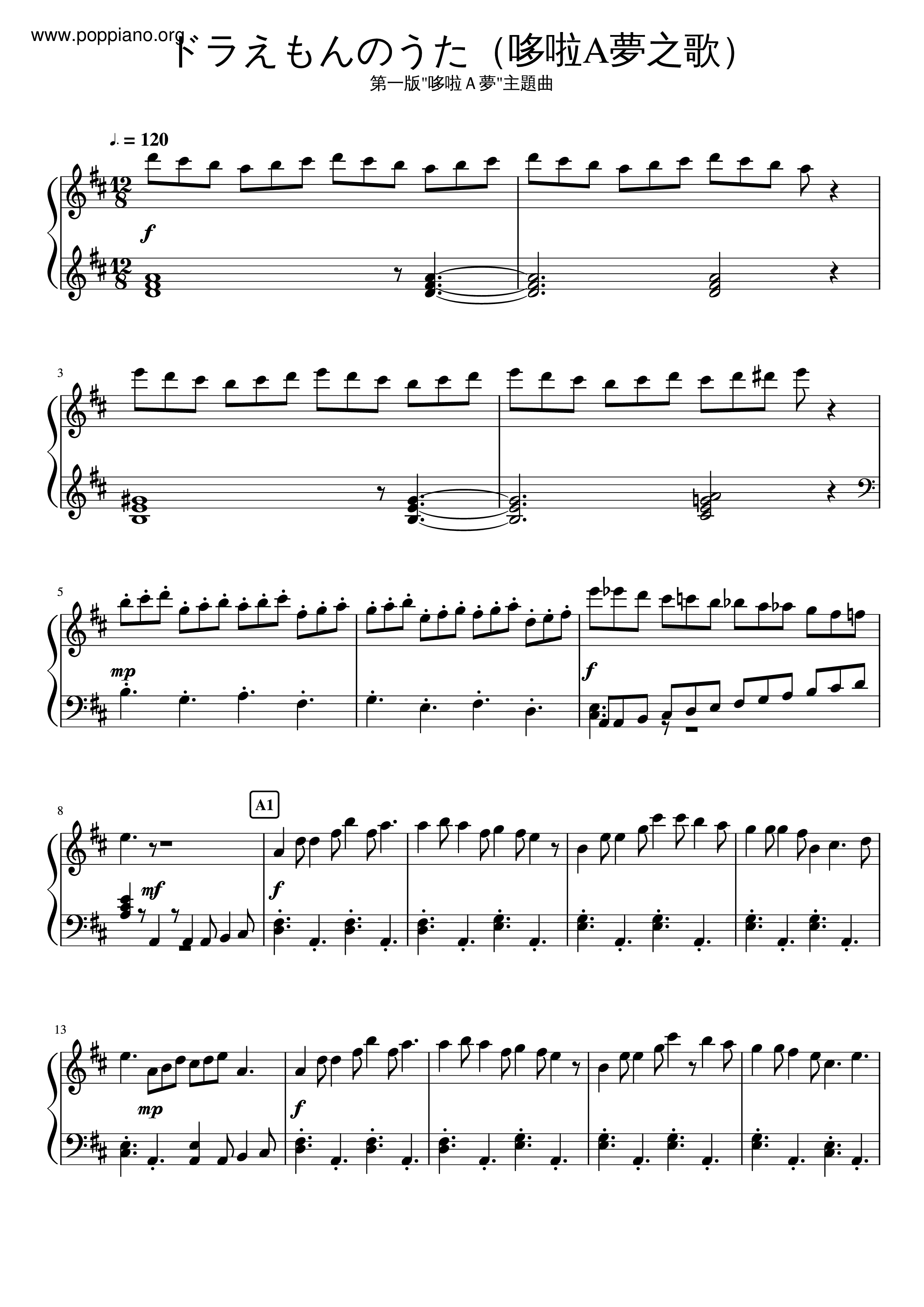 animeDoraemon/Doraemon No Uta Sheet Music pdf, ドラえもん 楽譜 Free Score