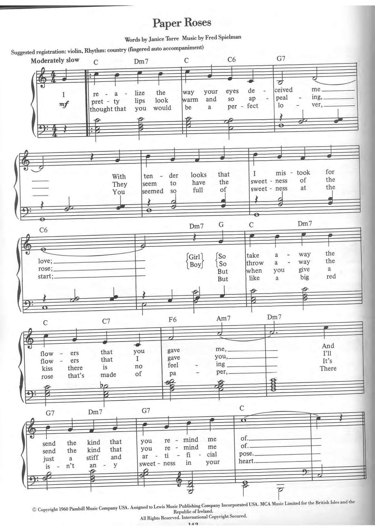 ★Marie Osmond Paper Roses ピアノ譜pdf 香港ポップピアノ協会 無料PDF楽譜ダウンロード gakufu