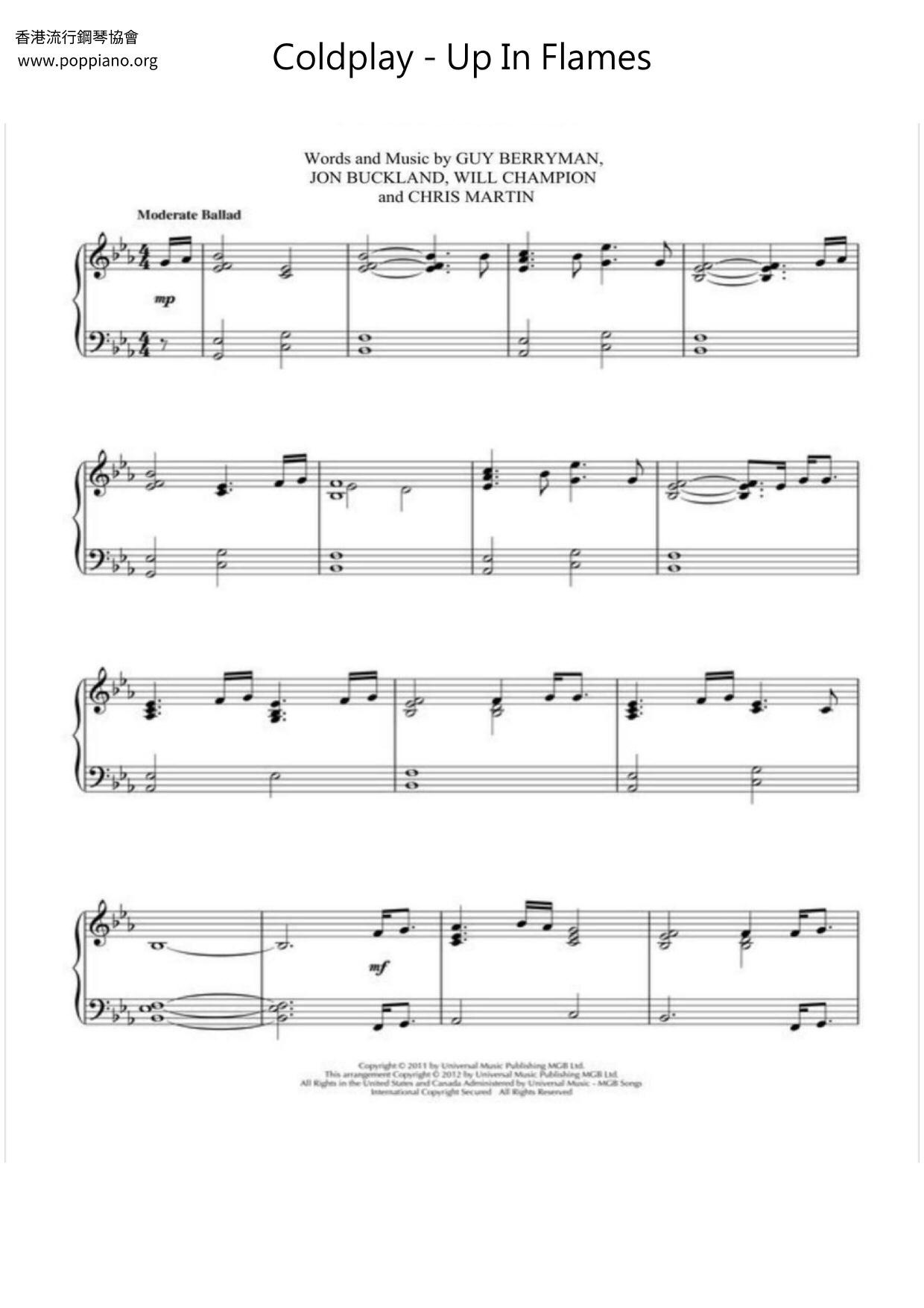 ColdplayUp In Flames Sheet Music pdf, Free Score Download ★