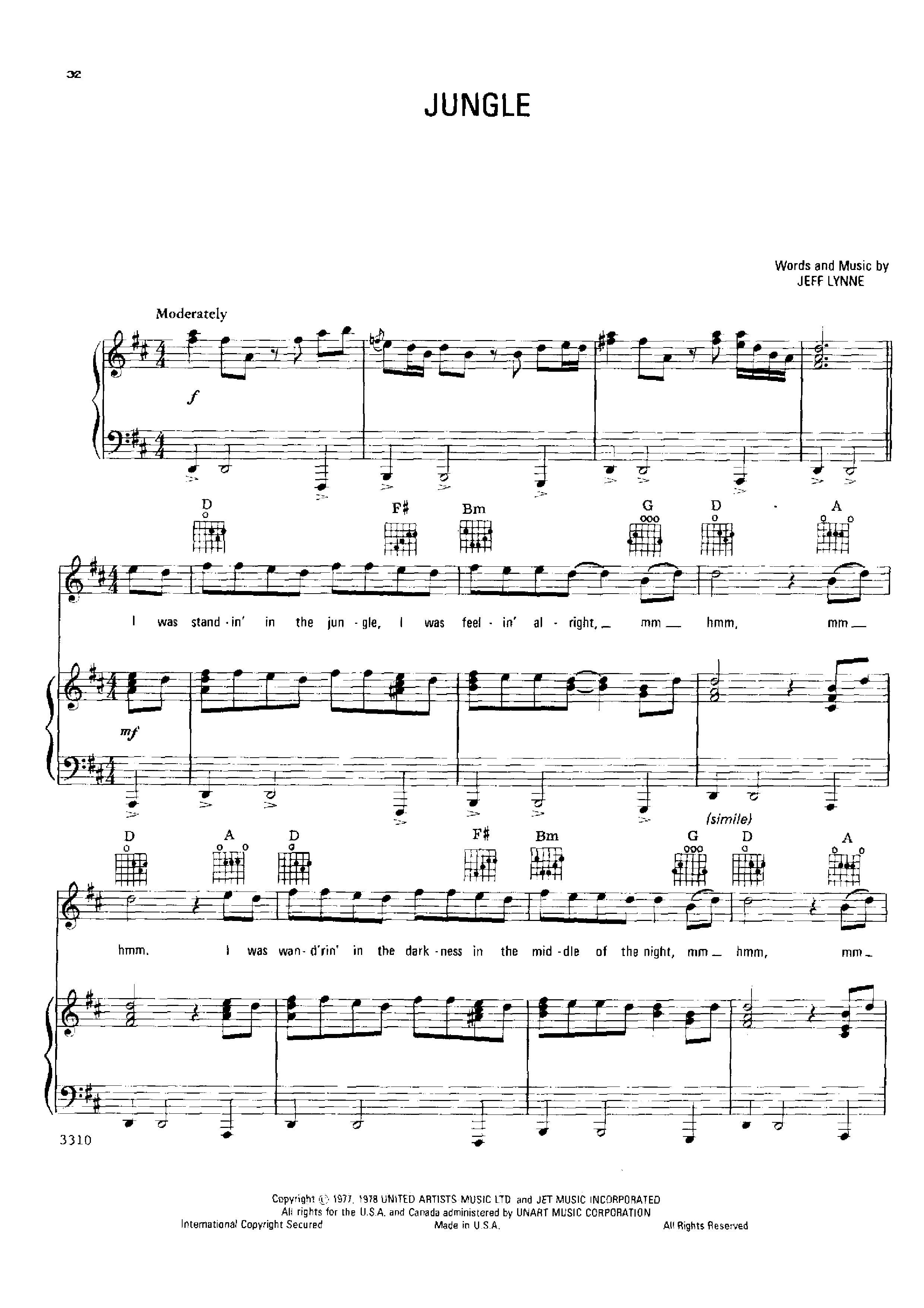 Electric Light OrchestraJungle 琴譜pdf香港流行鋼琴協會琴譜下載 ★