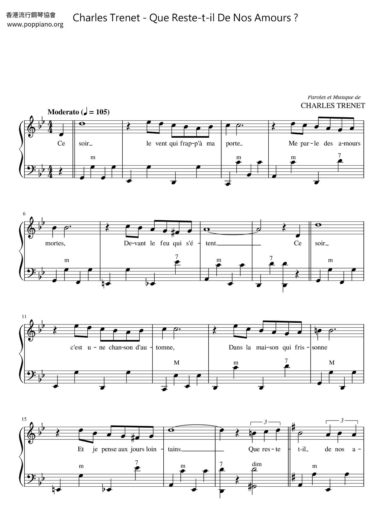 Charles restetil de nos amours ? Sheet Music pdf, Free