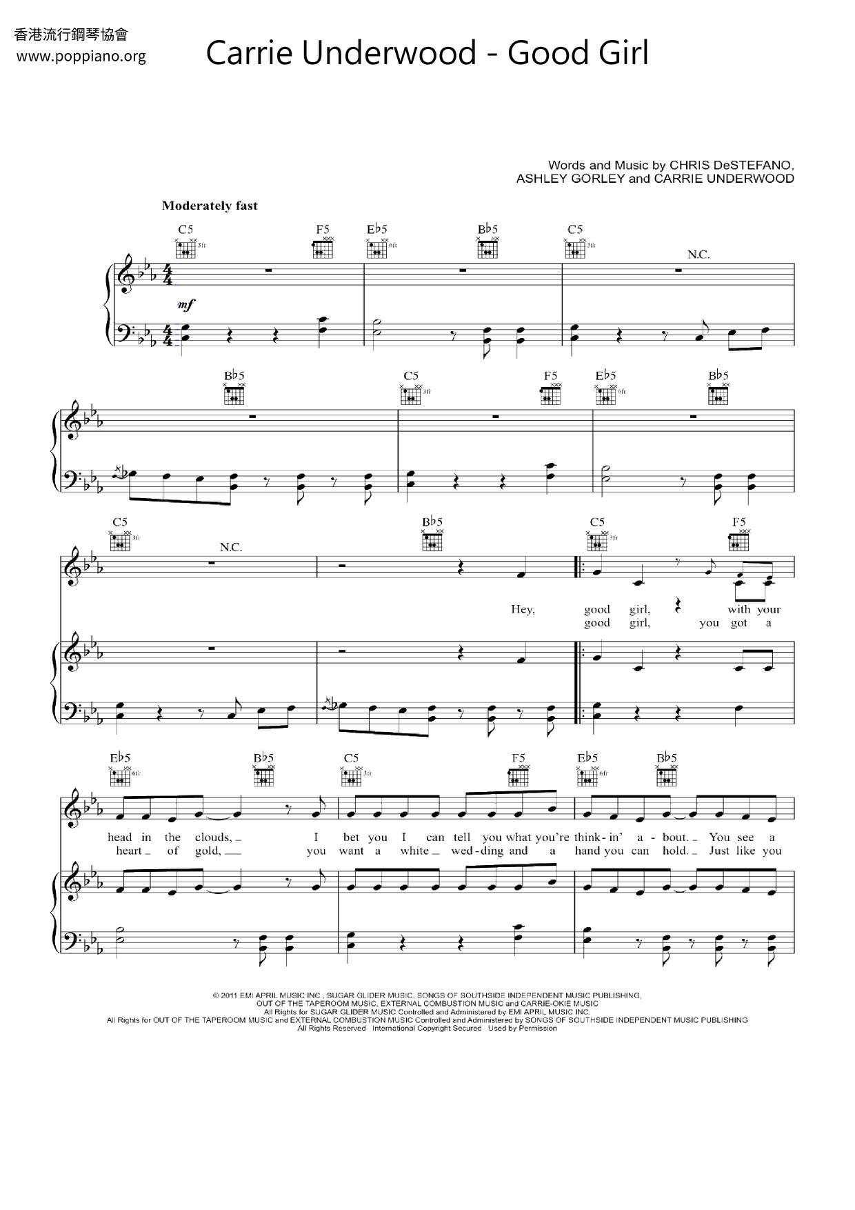 Carrie UnderwoodGood Girl Sheet Music pdf, Free Score Download ★