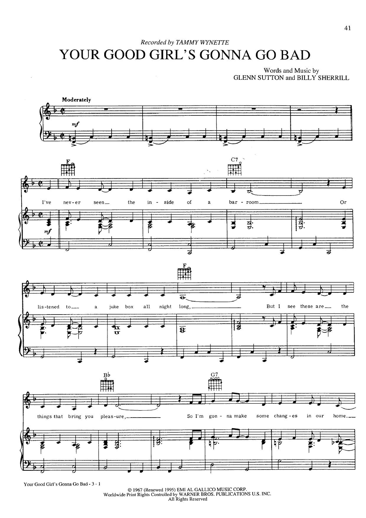 ★Tammy Your Good Girl's Gonna Go Bad ピアノ譜pdf 香港ポップピアノ協会 無料PDF楽譜ダウンロード gakufu