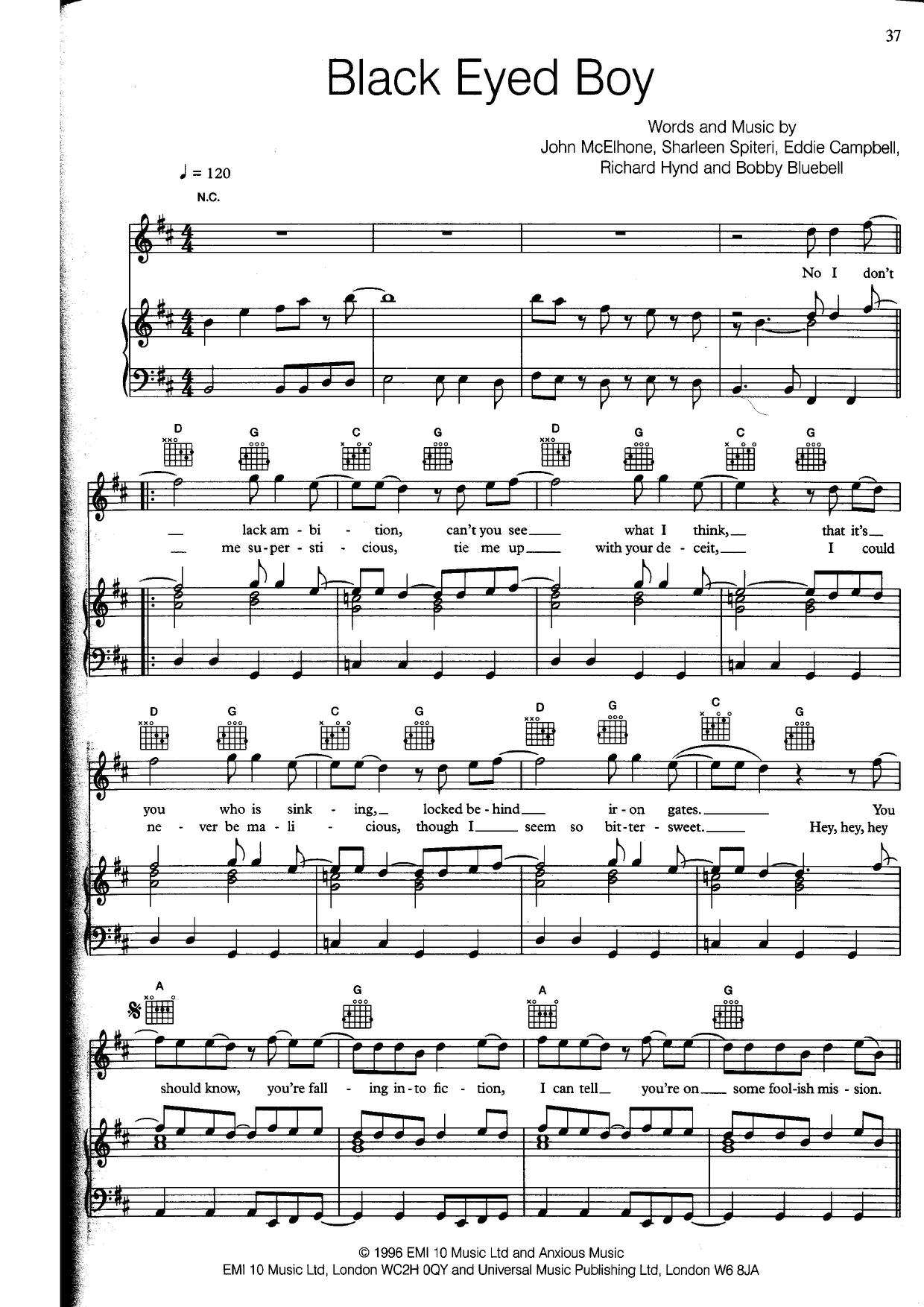 TexasBlack Eyed Boy 琴谱/五线谱pdf香港流行钢琴协会琴谱下载 ★