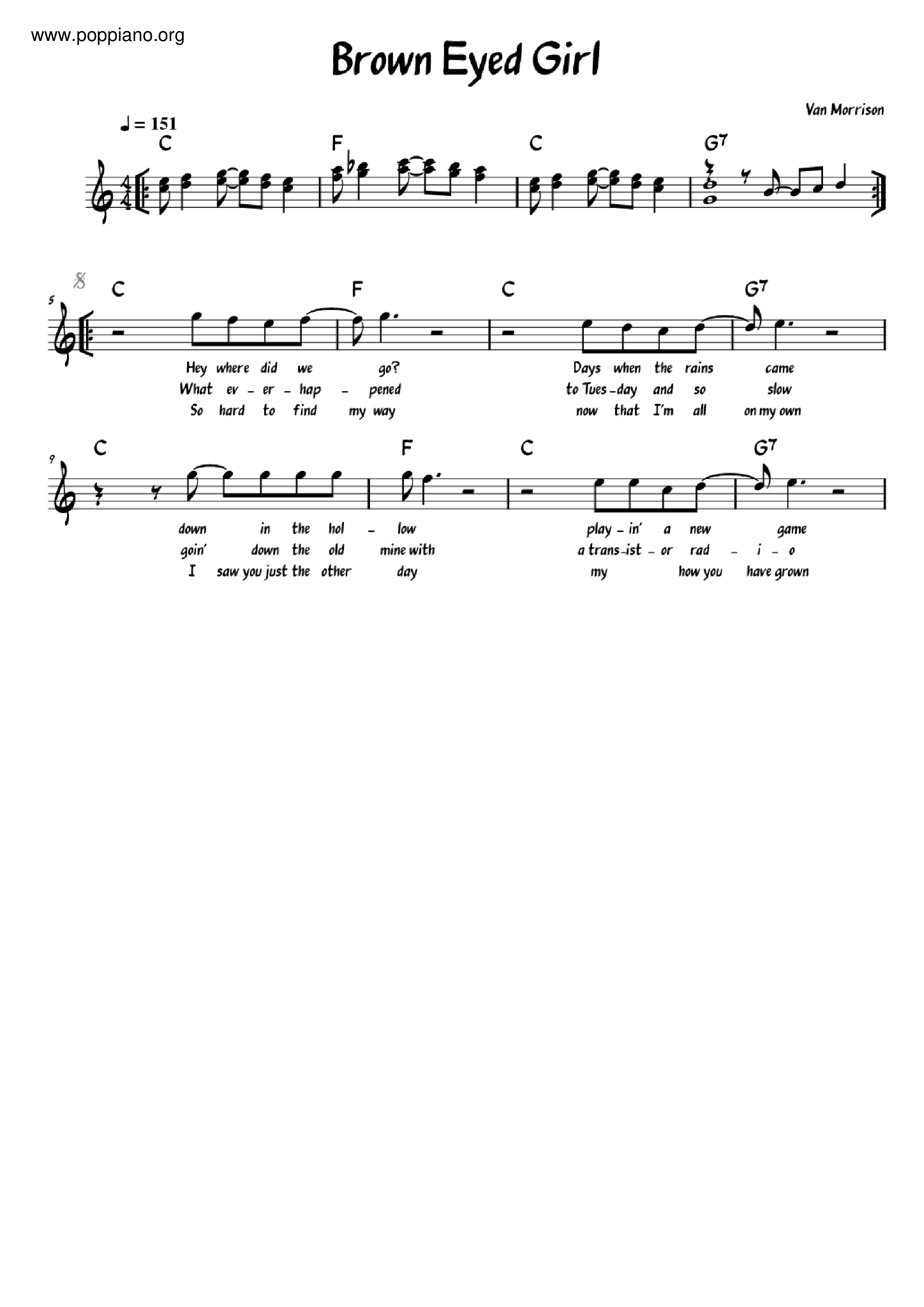 Van MorrisonBrown Eyed Girl Sheet Music pdf, Free Score Download ★