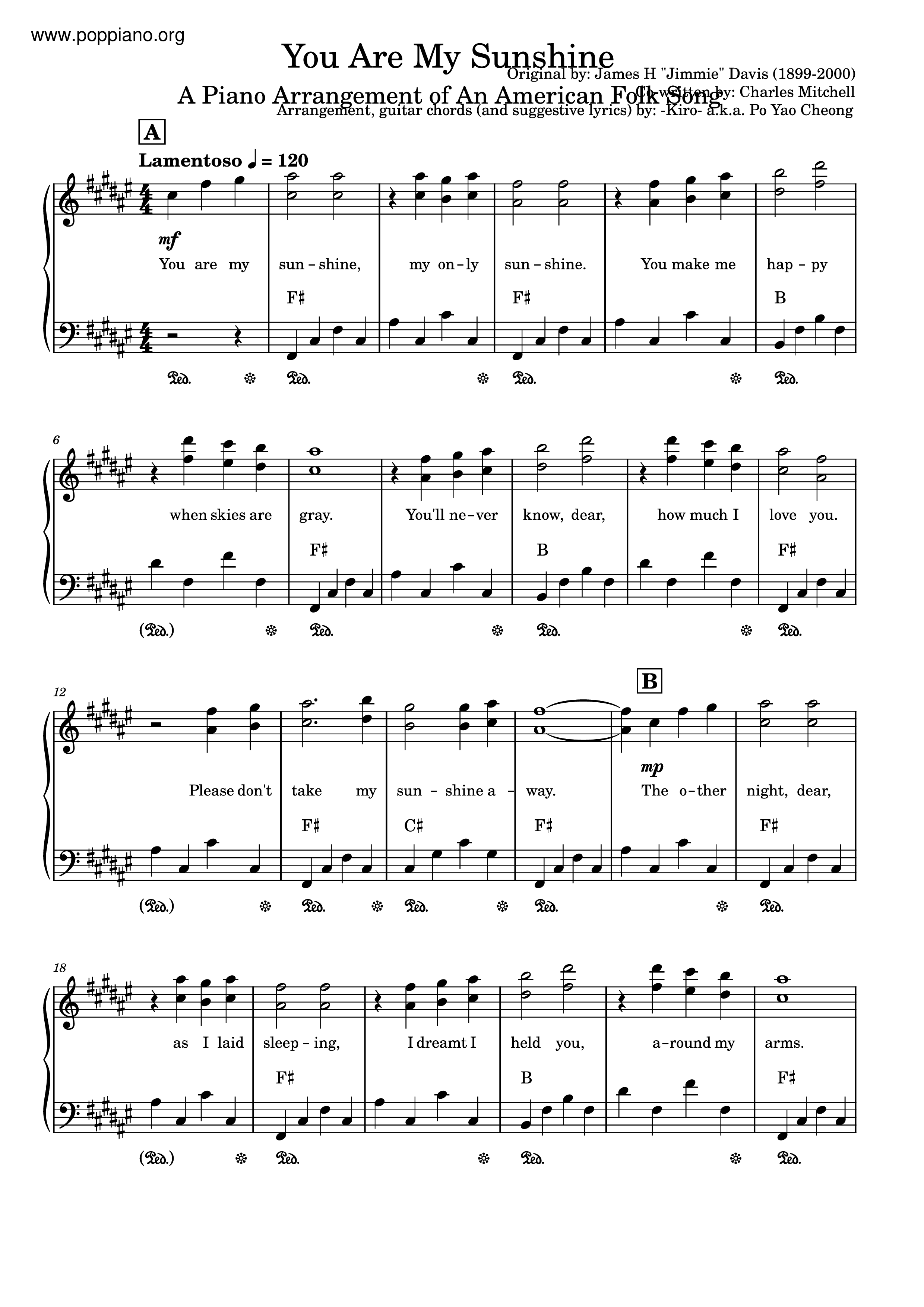 Jimmie DavisYou Are My Sunshine Sheet Music pdf, Free Score Download ★