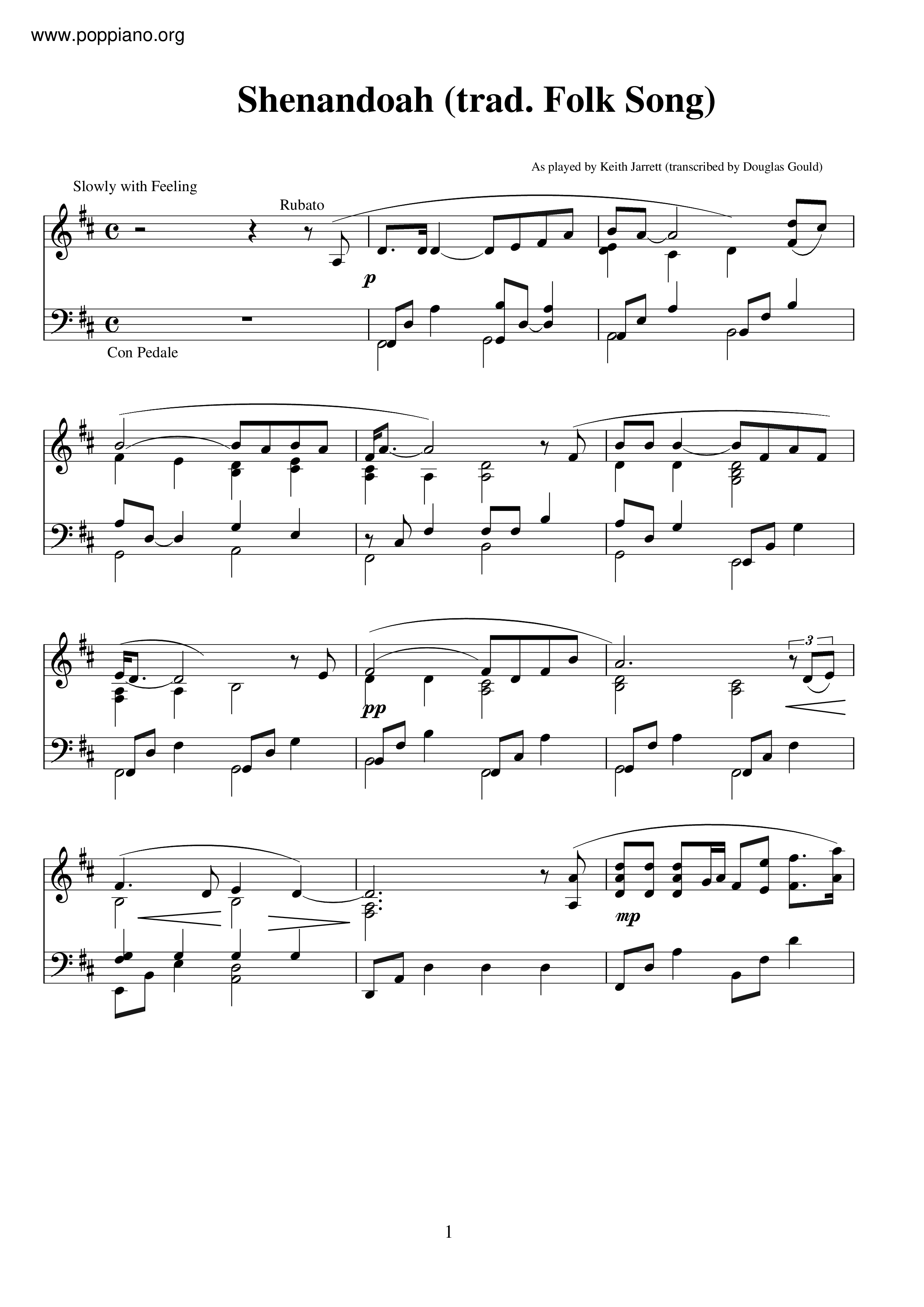 American Folk SongShenandoah Sheet Music pdf, Free Score Download ★