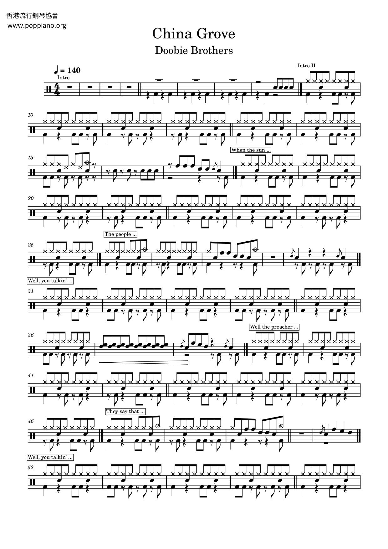 The Doobie BrothersChina Grove Drum Tab pdf, Free Score Download ★