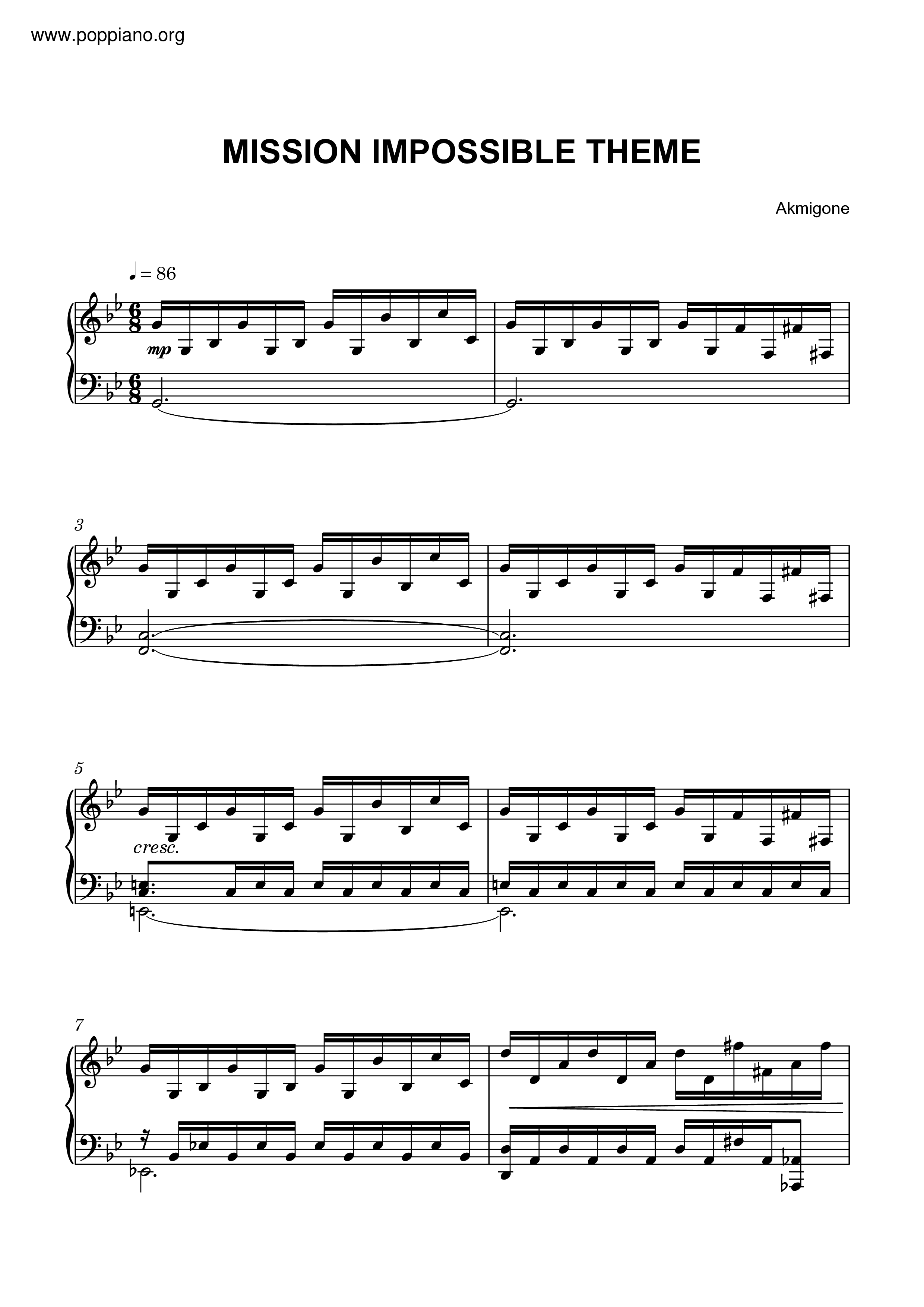 Movie SoundtrackMission Impossible Theme Sheet Music pdf, Free Score