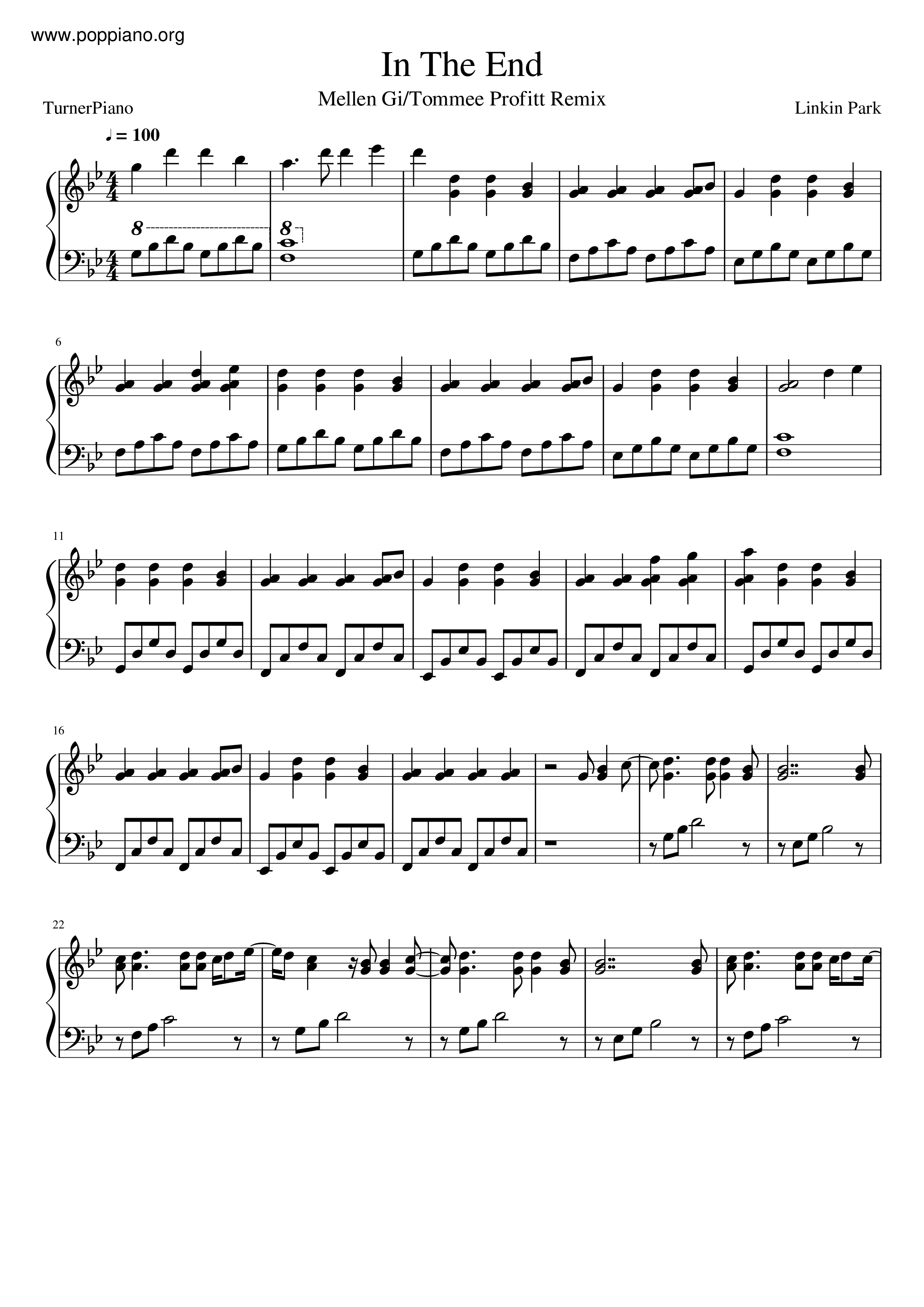 Linkin parkIn The End Sheet Music pdf, Free Score Download ★