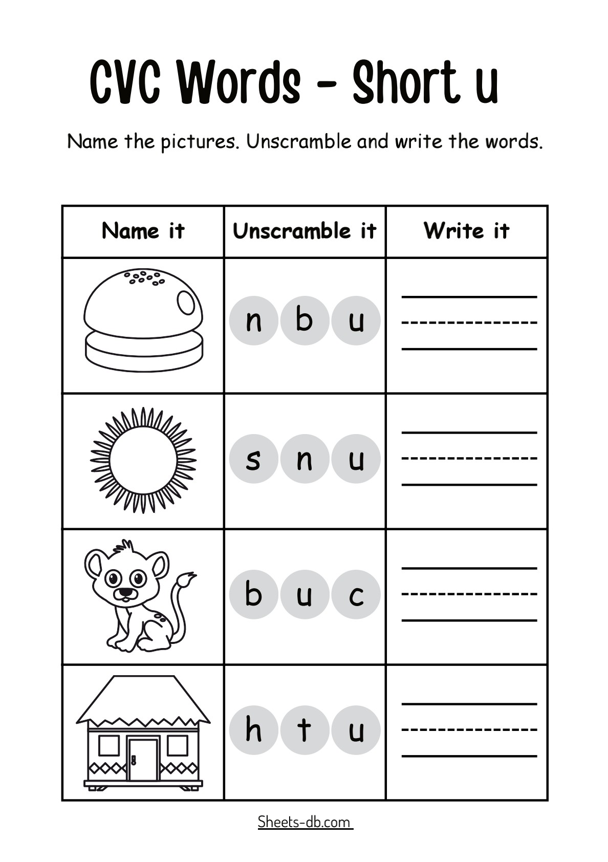 Phonics Booklet CVC WORDSSHORT u Sheets