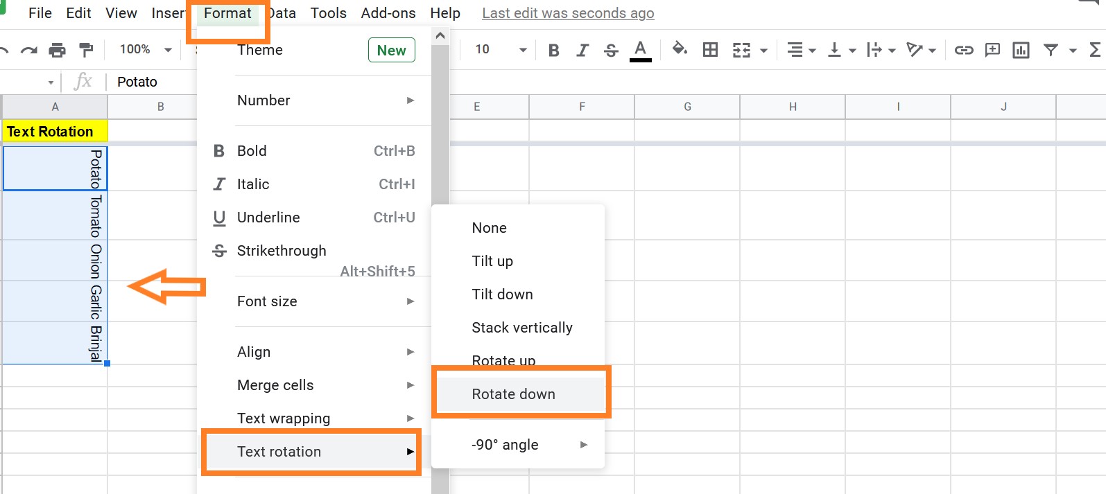 How to Rotate Text in Google Sheets Stack, Flip, Rotate Upside Down in