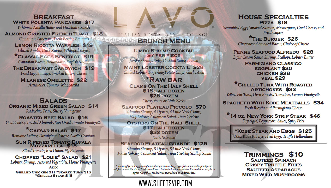 Lavo Brunch Party Las Vegas Table Reservations Sheets VIP