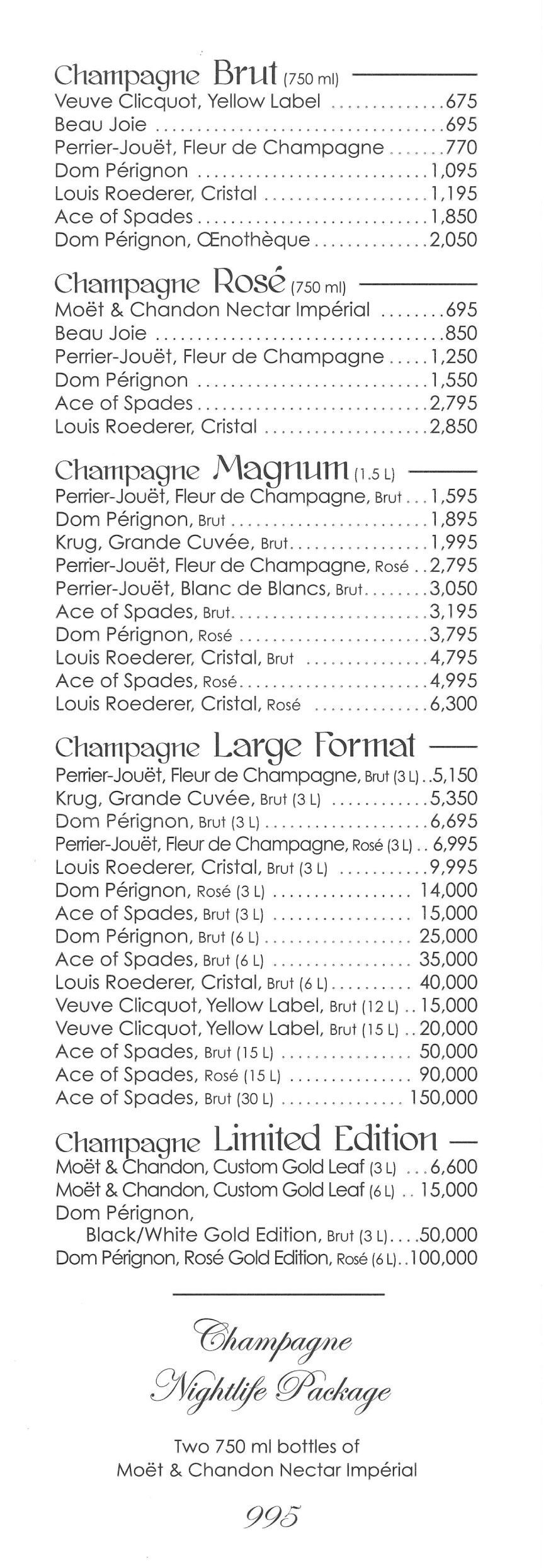 XS Hotel & Packages VIP Bottle Table Reservations Sheets VIP