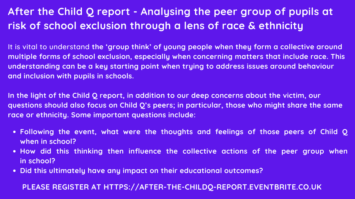 After the child Q report reflecting on the peer group of pupils at risk Sheffield Anti