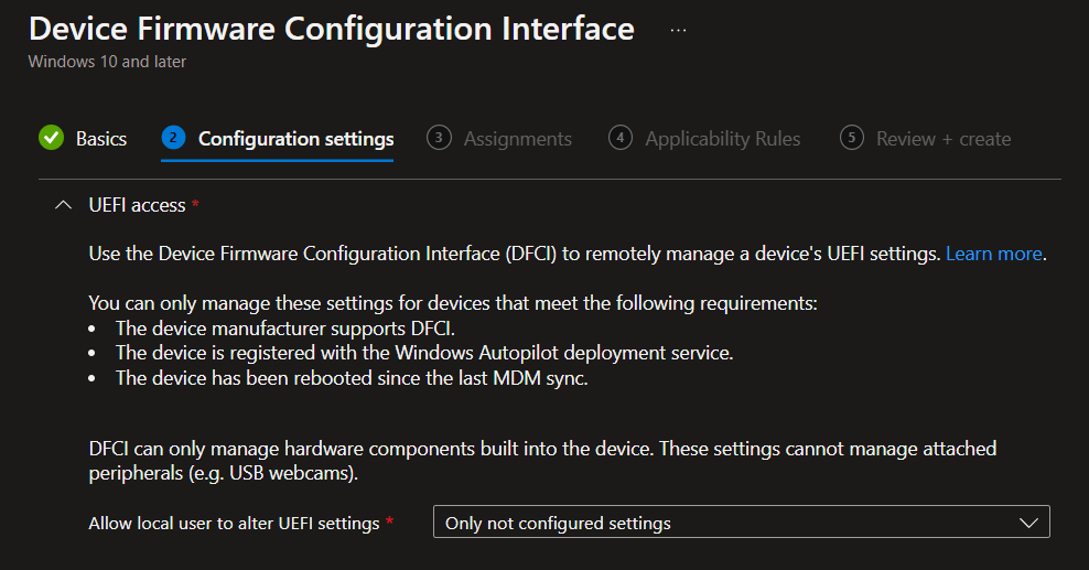 Use Intune to Manage Device Firmware Configuration Interface Settings