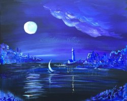 Moonlight Sail, acrylic, 16" x 20" (Cape Cod, MA)