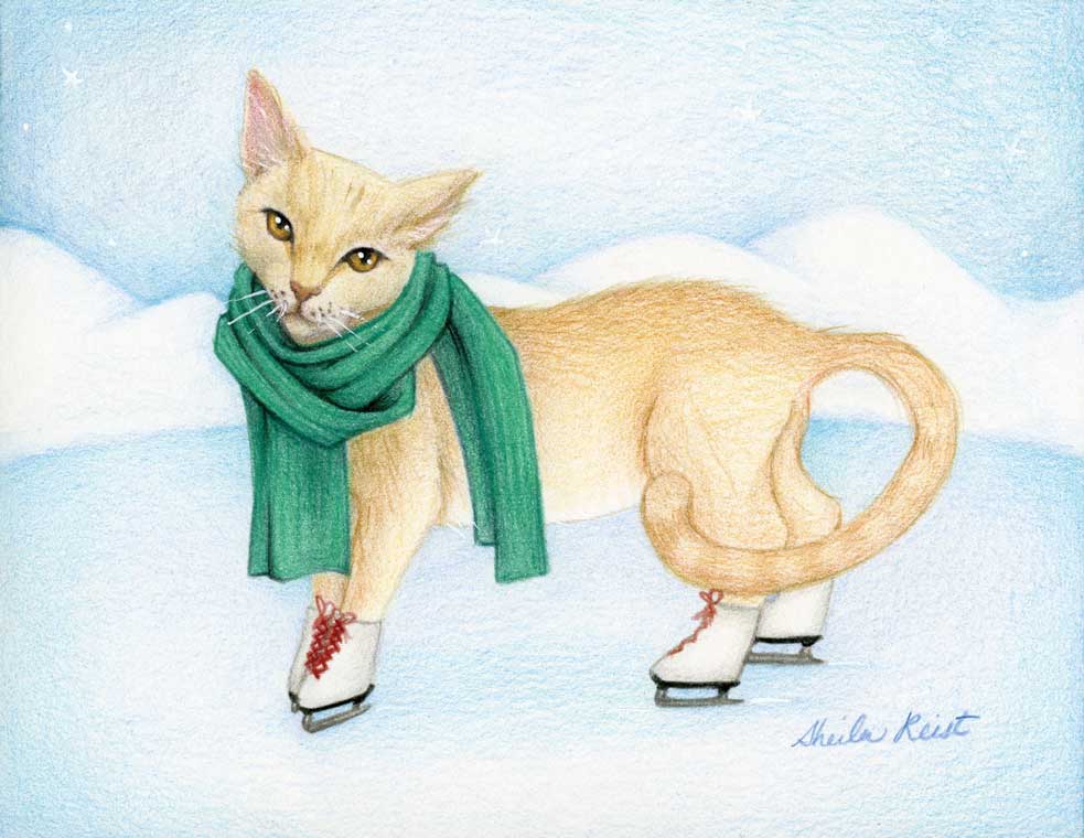Ice Skating Cat Christmas Card SHEILA SUNSHINE