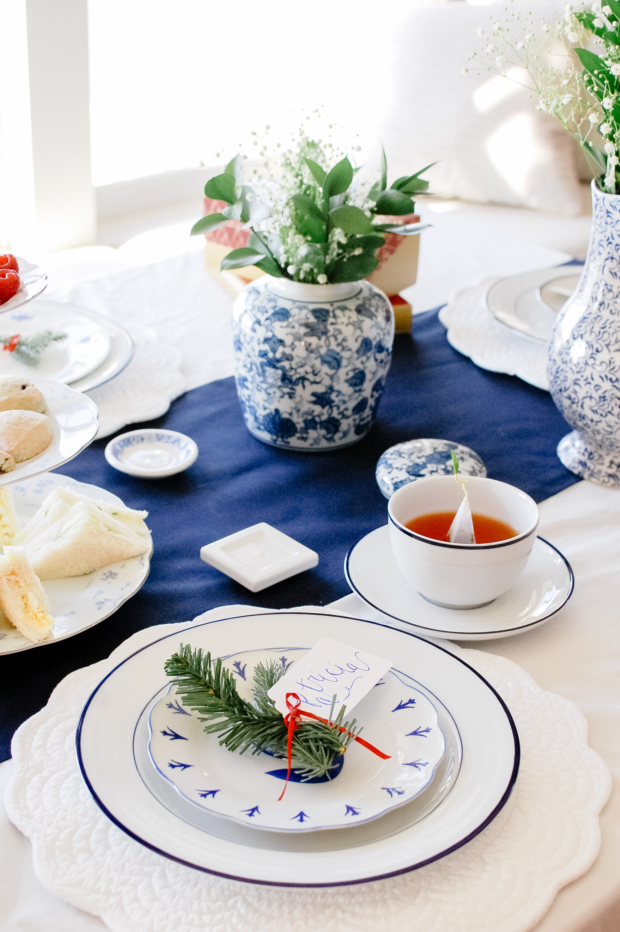 Blue and White Christmas Tea Party Holiday Tablescape No. 1