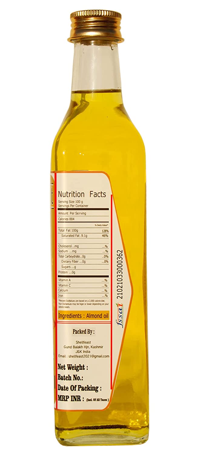Shellfeast Almond Oil ,100 Pure A Grade Almond Oil 100 ML Cold Pressed