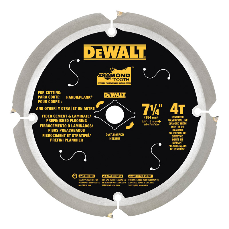 DeWalt 71/4 in. Dia. 4 teeth Diamond Fiber Cement Blades For Hardie Plank VSHE2106763, D0706CH