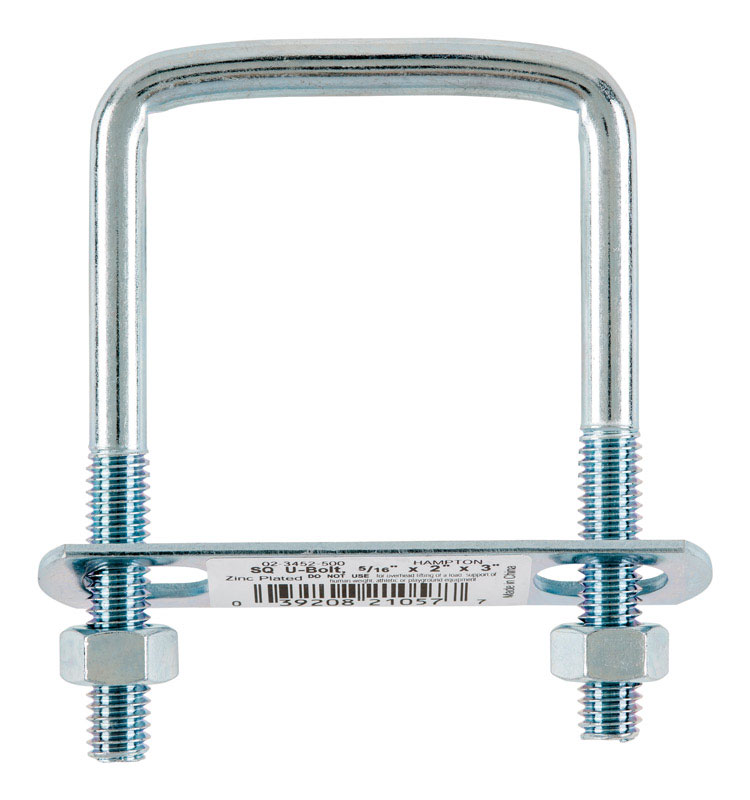 Hampton 2 in. W x 3 in. L Zinc Plated Steel Square Bend U Bolt 10 pk 