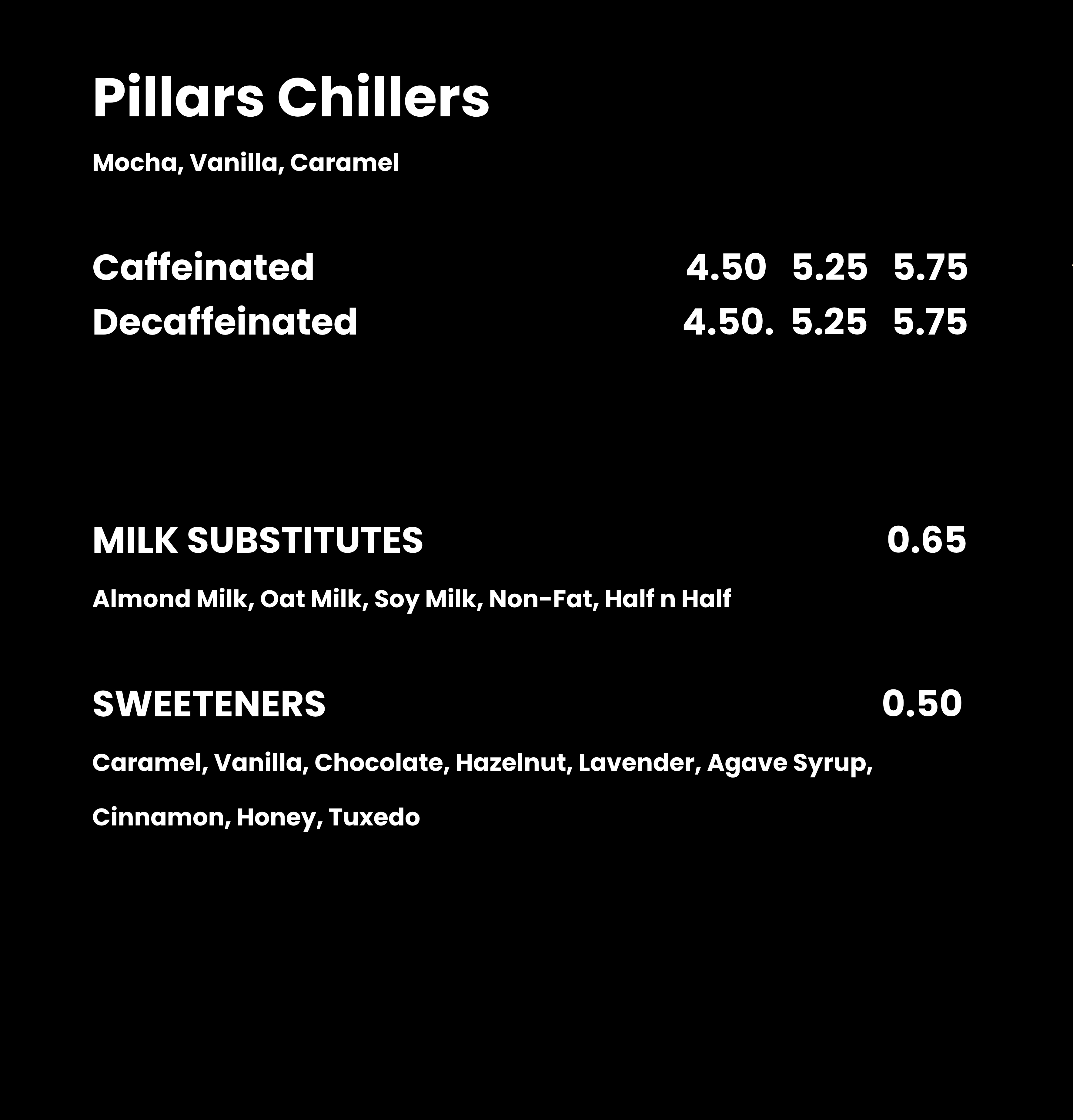 Pillars Café Menu Shepherd Church