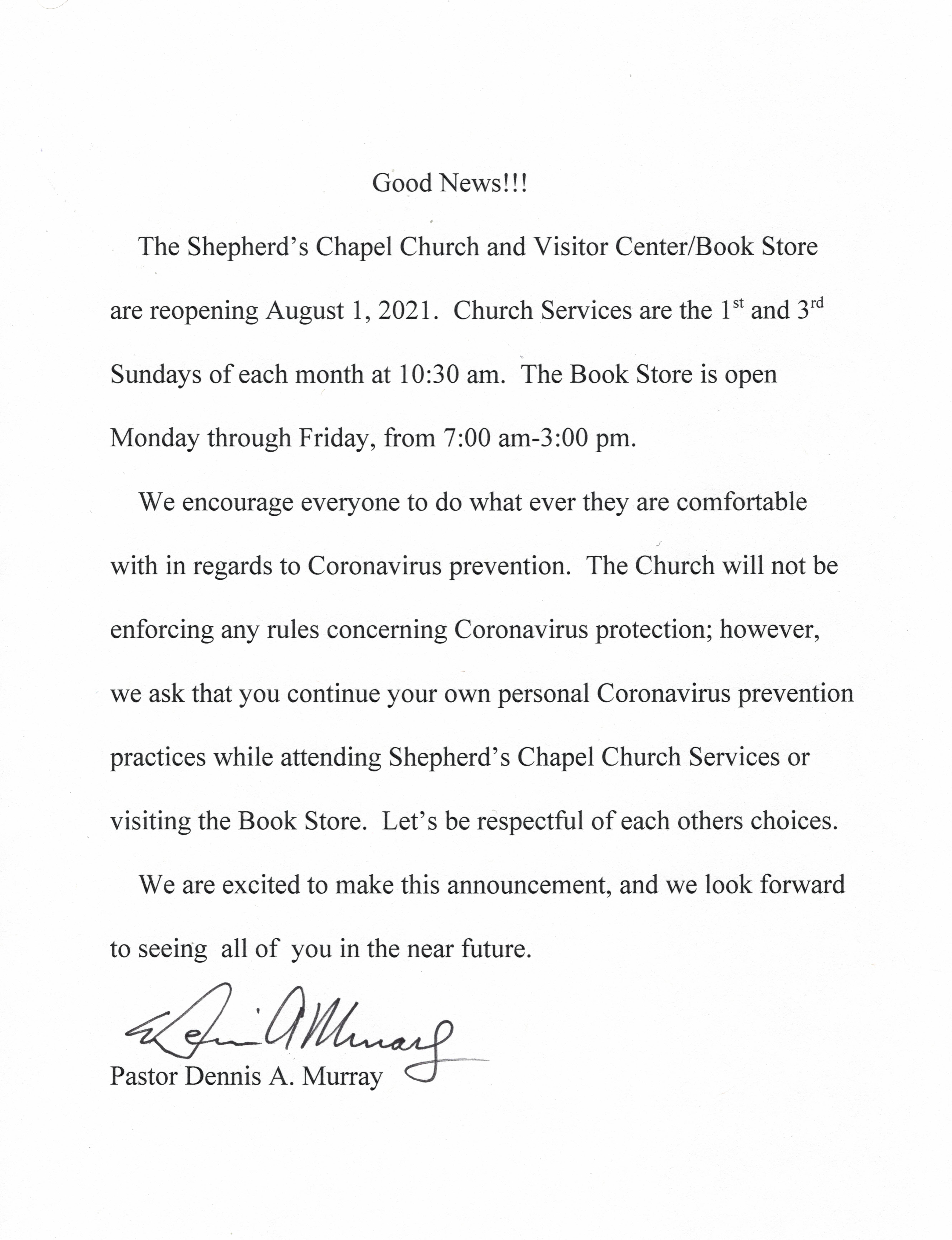 Pastor Arnold Murray / Pastor Dennis Murray Shepherd's Chapel