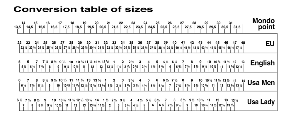 Таблица размеров Crispi