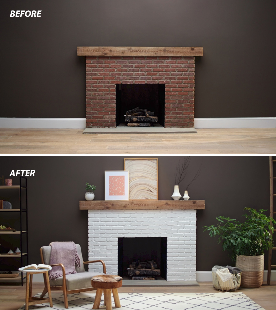 Painting Red Brick Fireplace Before After