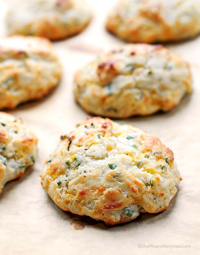 Sour Cream Cheddar and Chives Drop Biscuits Recipe She Wears Many Hats