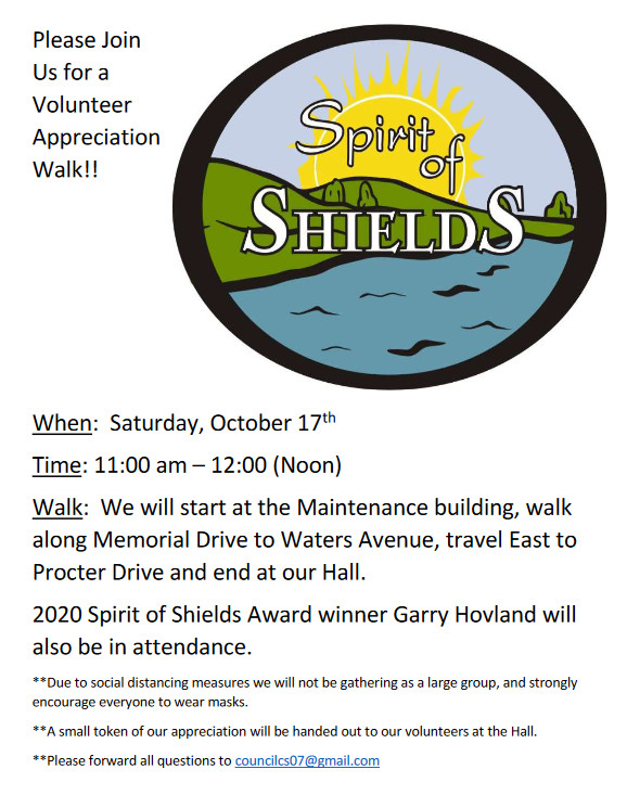 Volunteer Appreciation Walk October 17th, 2020 Resort Village of Shields