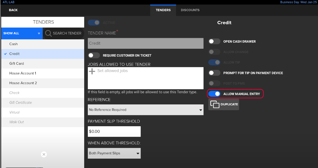 Configure Manual Credit Card Entry for SkyTab POS Workstation Shift4