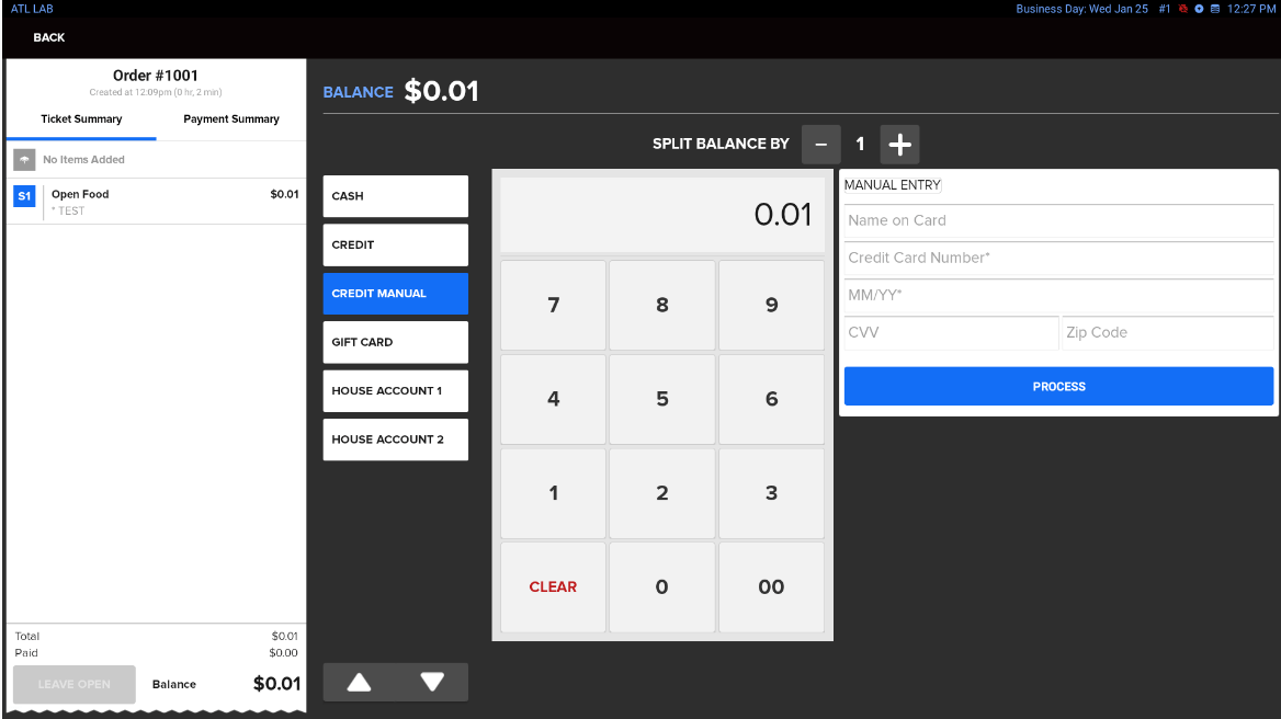 Manual Credit Card Entry for Payments on SkyTab POS Workstation
