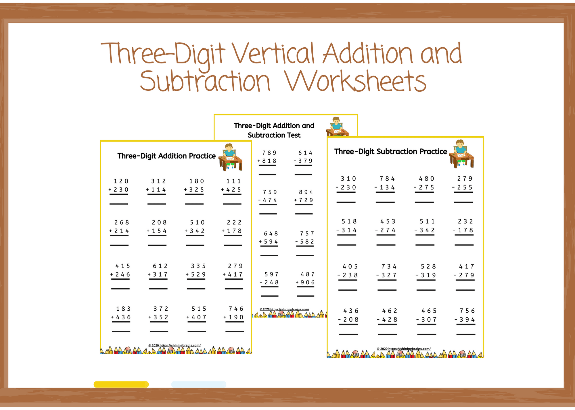 ThreeDigit Vertical Addition and Subtraction with Regrouping Worksheets