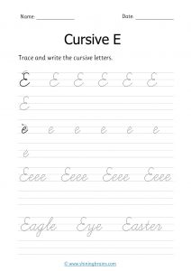 Cursive e - Free cursive writing worksheet for small and capital e practice