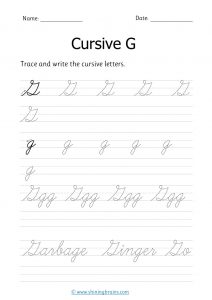 Cursive g - Free cursive writing worksheet for small and capital g practice