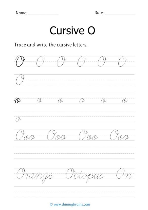 Cursive o - Free cursive writing worksheet for small and capital o practice