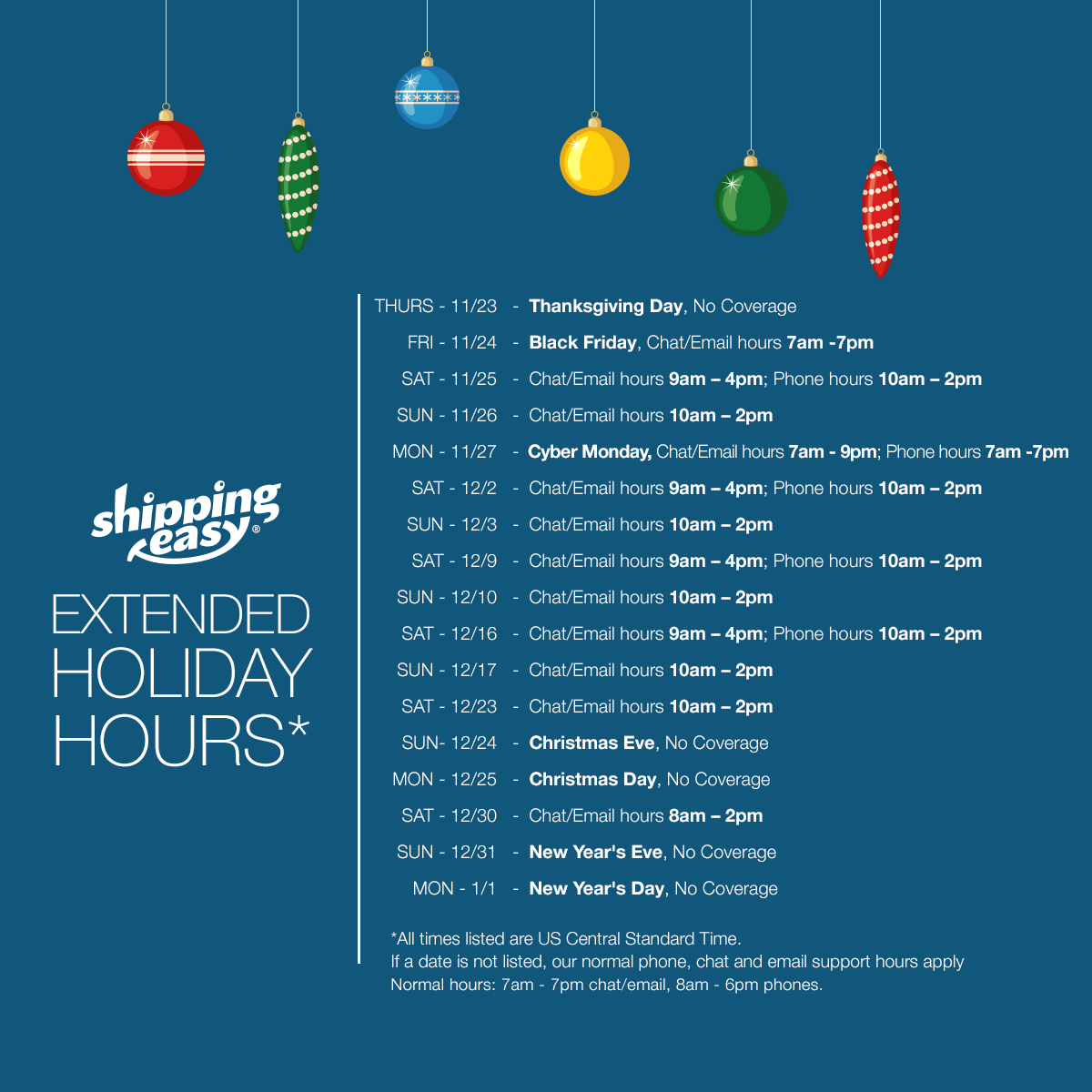 ShippingEasy Holiday Customer Support Hours 2017 ShippingEasy
