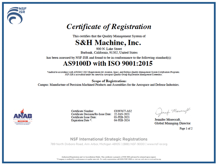 Certifications S&H Machine