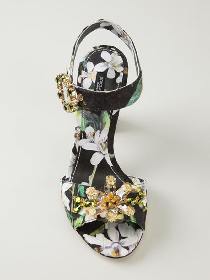 Dolce & Gabbana JewelEmbellished FloralPrint Sandals Shoes Post